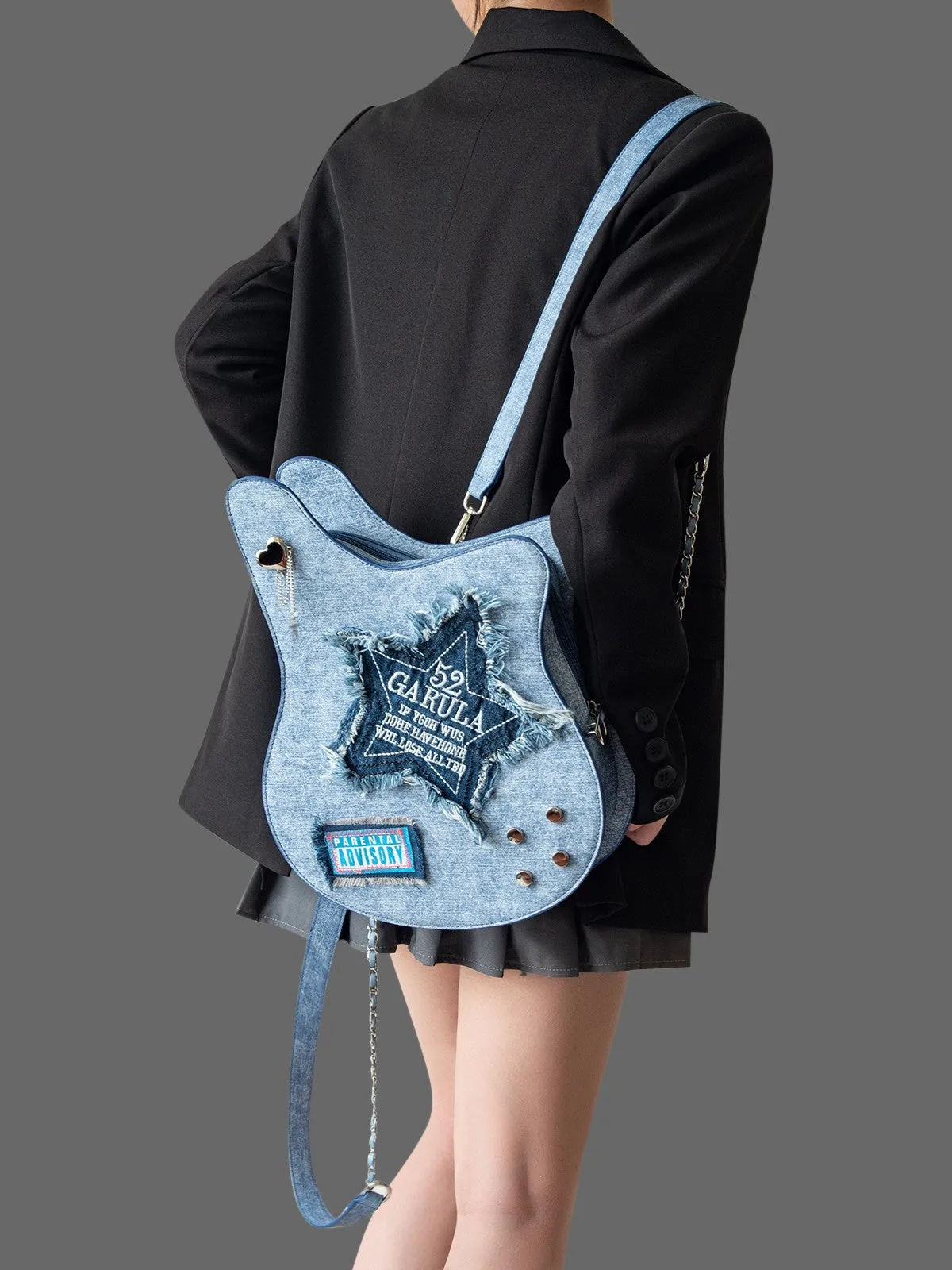 Denim Guitar Backpack Tassel Bass Crossbody Bag