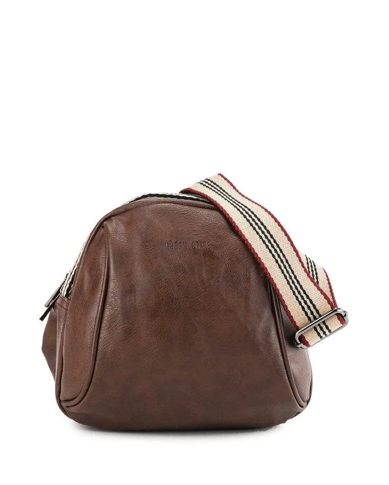 Distressed Leather Pouch Trim Crossbody Bag - Dark Brown