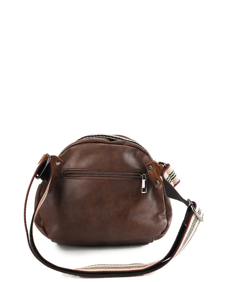 Distressed Leather Pouch Trim Crossbody Bag - Dark Brown