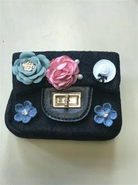 Doe a Dear Black Lace and Flower Little Girls Purse