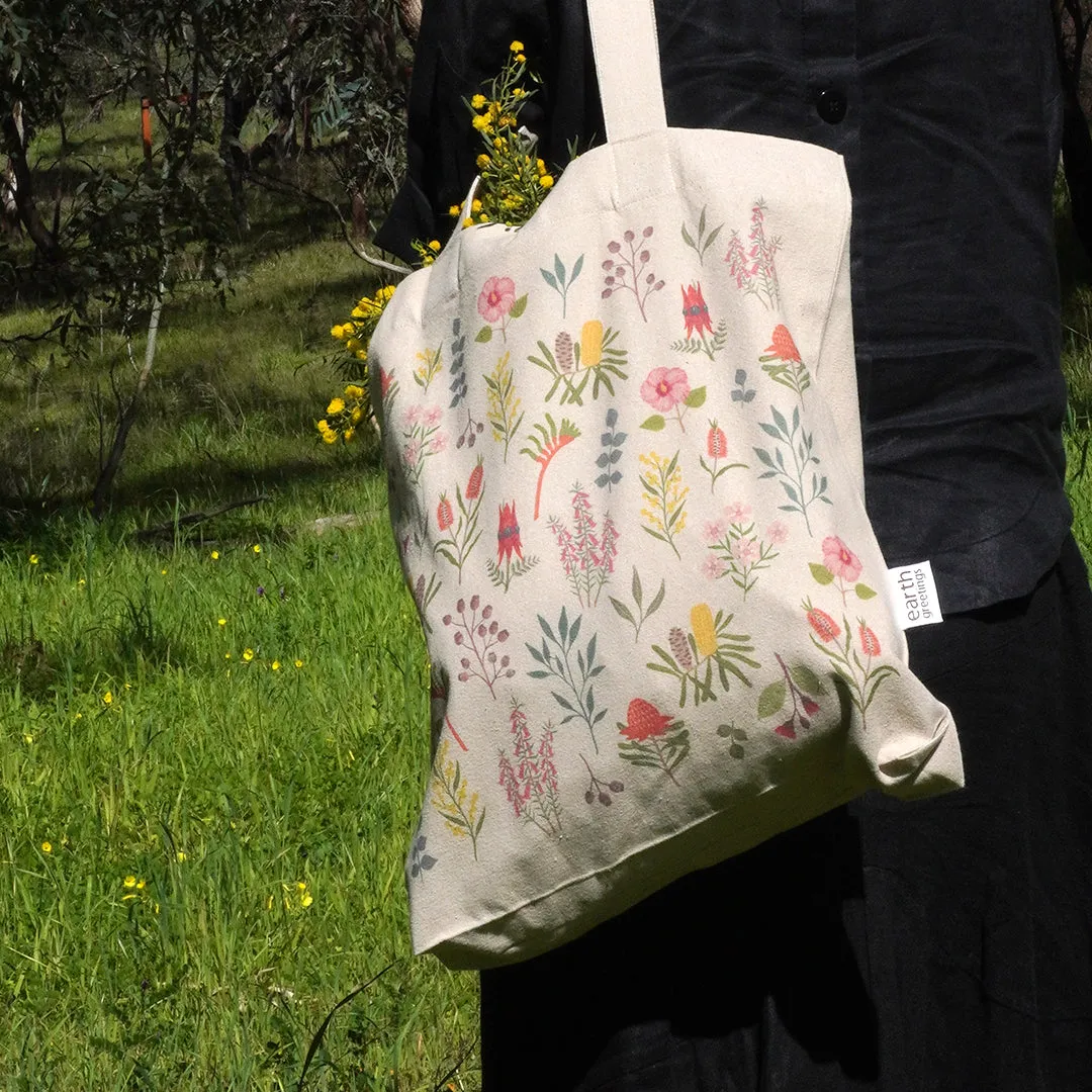 Earth Greetings Tote Bag With Pocket - Australian Wildflowers