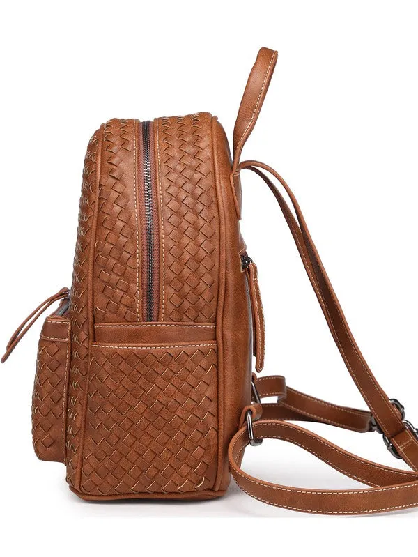 Effortlessly Beautiful Woven Backpack Purse- Camel