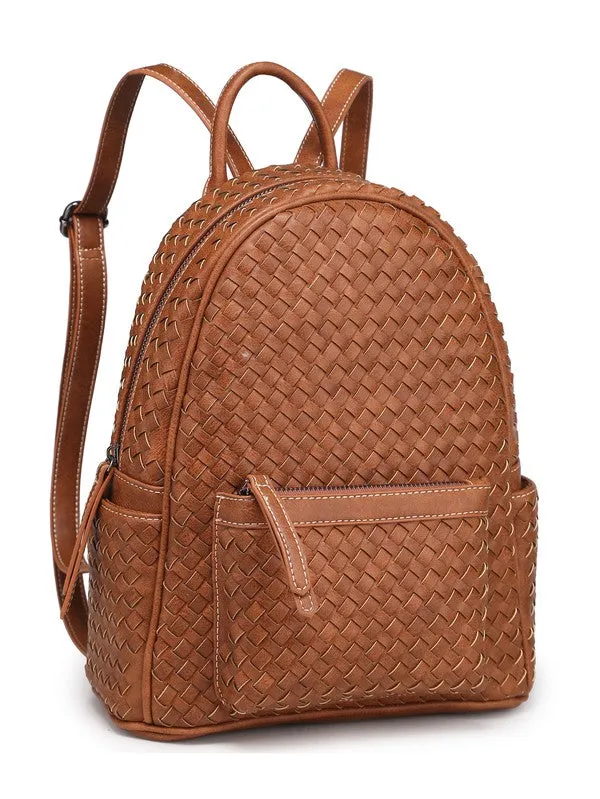 Effortlessly Beautiful Woven Backpack Purse- Camel