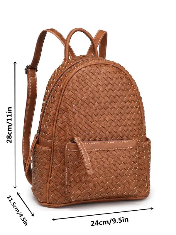 Effortlessly Beautiful Woven Backpack Purse- Camel