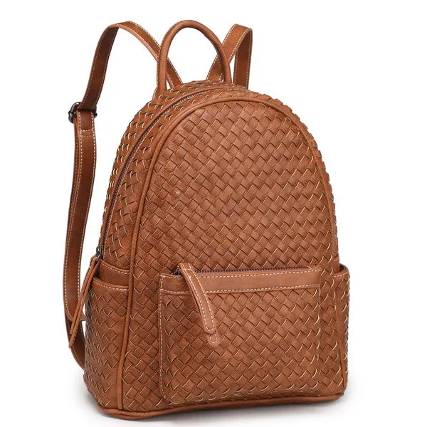 Effortlessly Beautiful Woven Backpack Purse- Camel