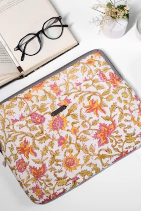 Ekatra Pink Floral Sustainable Handmade Cotton Laptop Sleeve/Laptop Cover