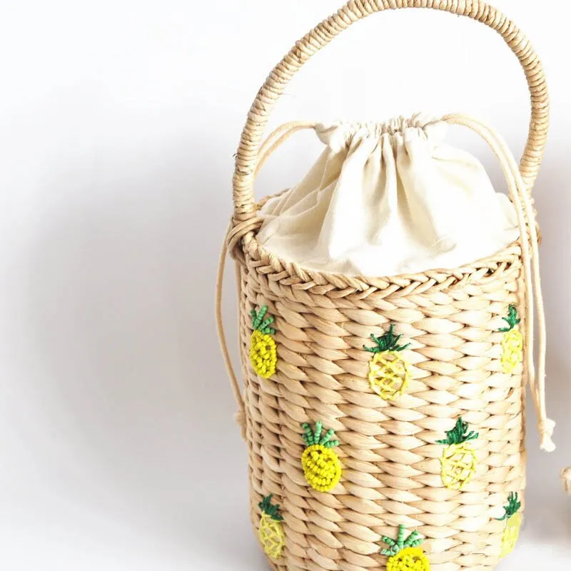 elveswallet Portable Bucket Woven Straw Bag