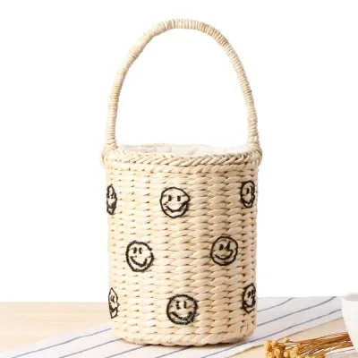 elveswallet Portable Bucket Woven Straw Bag