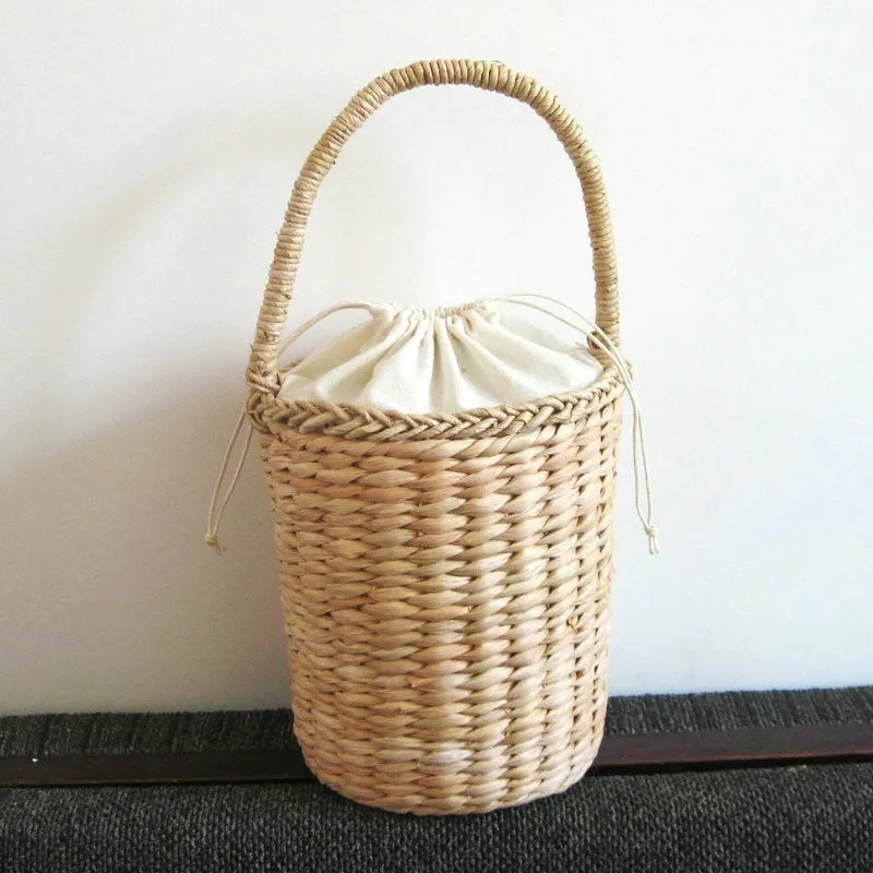 elveswallet Portable Bucket Woven Straw Bag