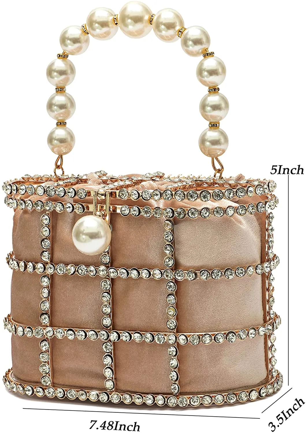 Evening Handbag Apricot Clutch Purses with Pearl Diamonds