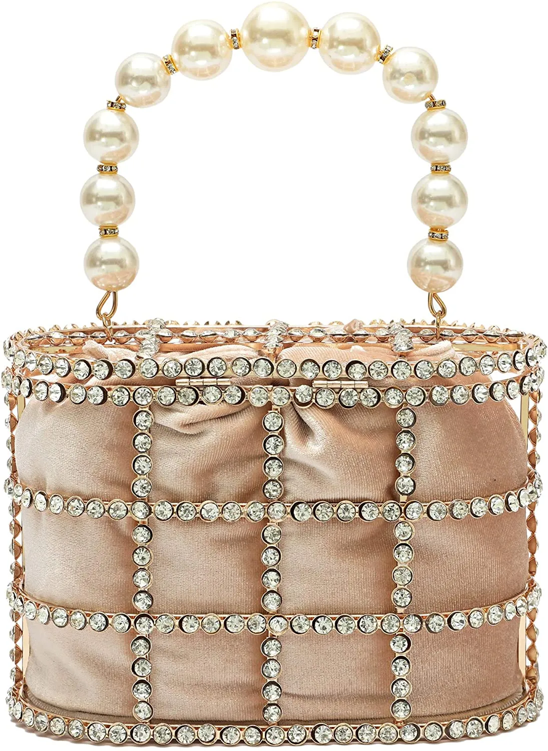 Evening Handbag Apricot Clutch Purses with Pearl Diamonds