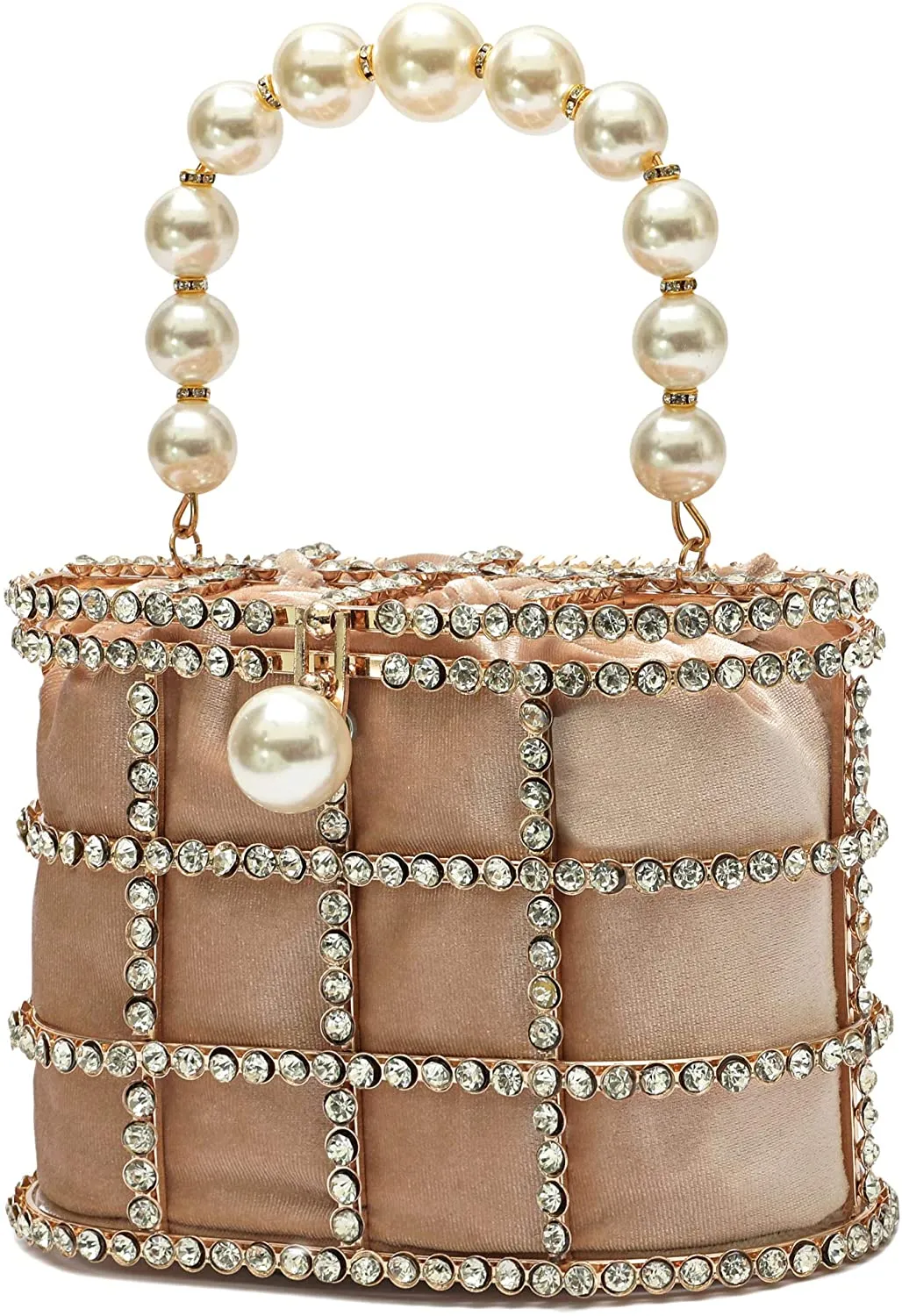 Evening Handbag Apricot Clutch Purses with Pearl Diamonds