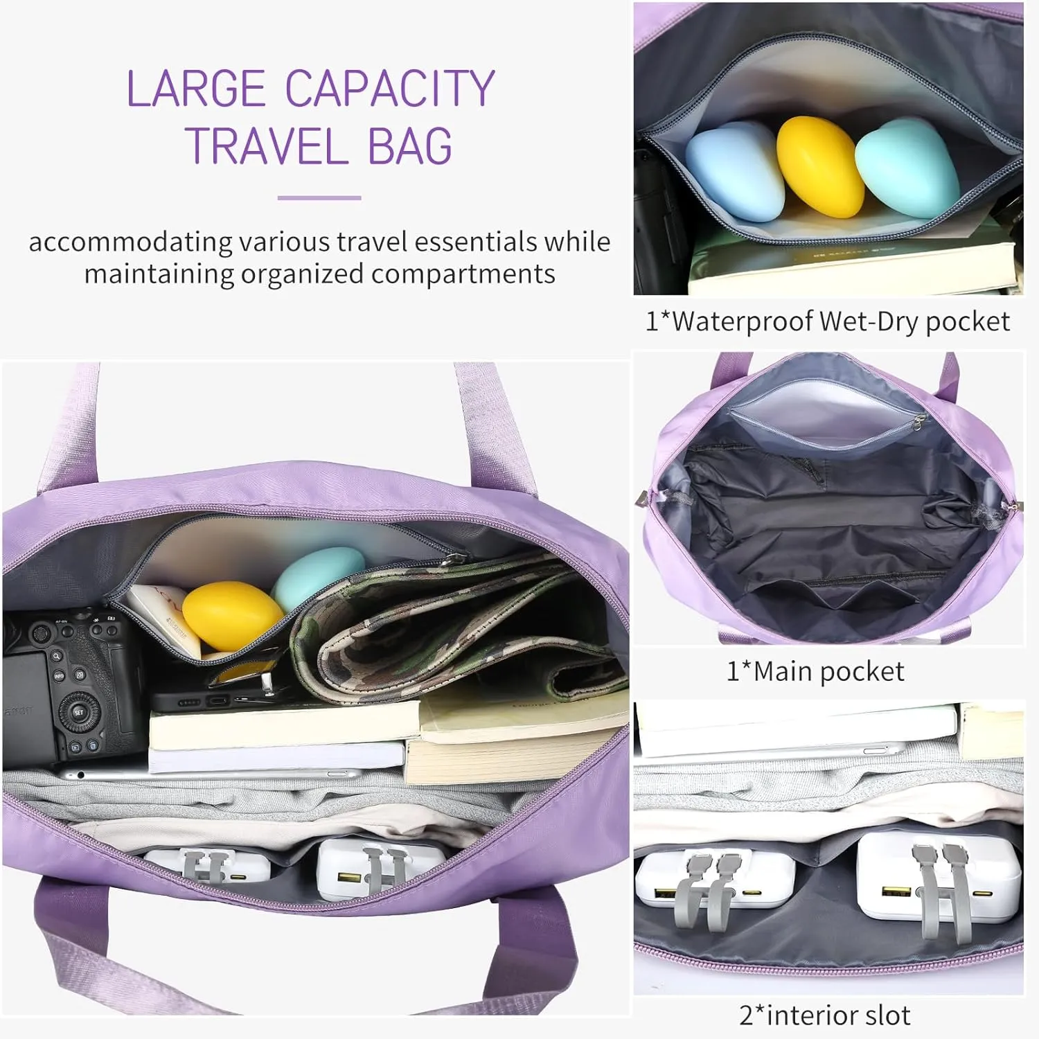 Expandable foldable duffel bag suitcase with Removable Wheels M -Black