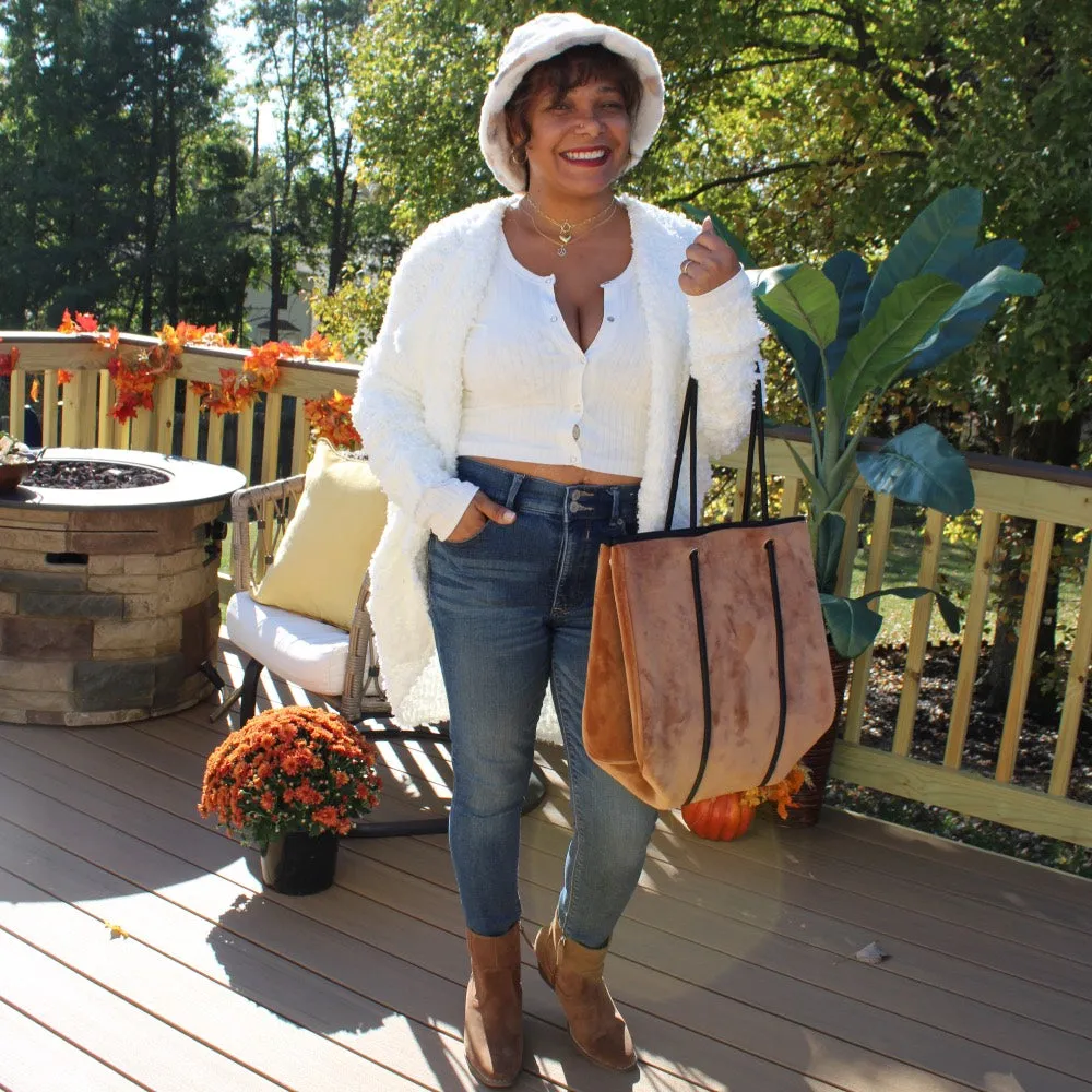 Expandable Neoprene Brown Velvet Tote & Wristlet Set