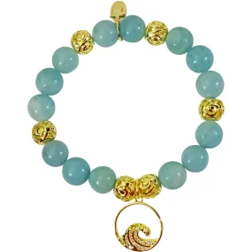 Fearless Wave Amazonite Stretch Bracelet (Goldtone)