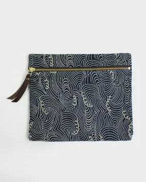 Flat Medium Zipper Pouch, Indigo Nami