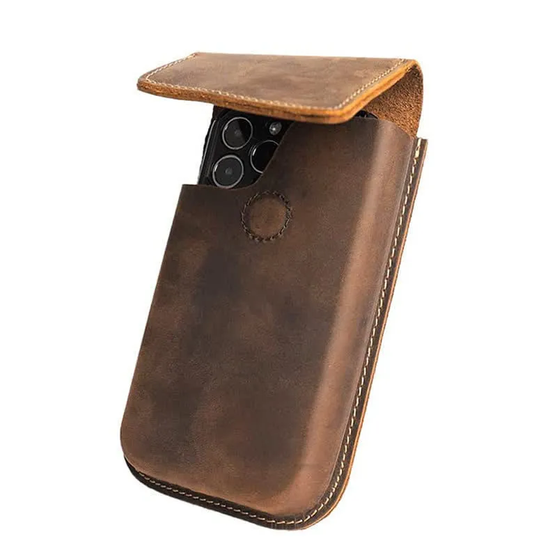 Flip Cellphone Case Magnetic Genuine Leather Belt Bag