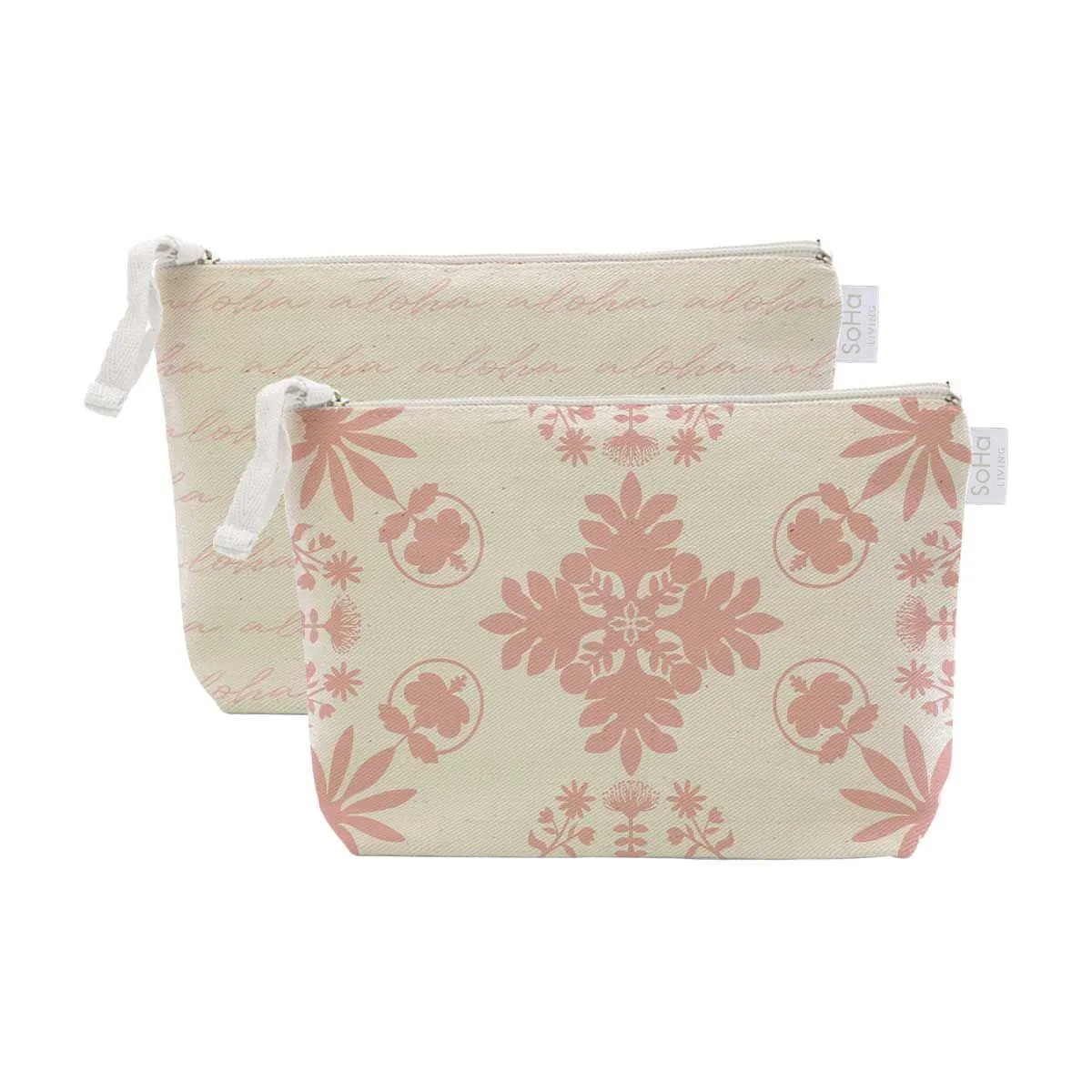 Floral Quilt and Aloha Pink Cosmetic Bag, Large