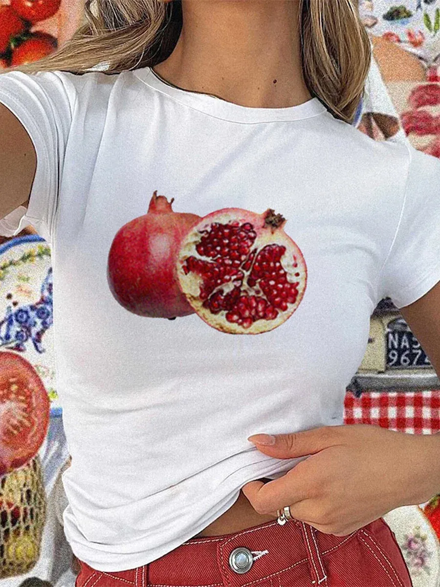 Floral Starfish Pomegranate Printing Short Sleeve Vintage Round Neck Summer T-shirt