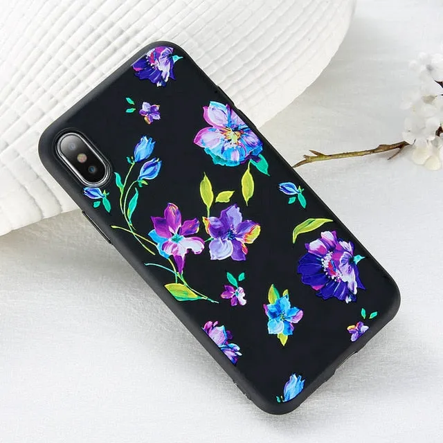 FLOVEME Case For iPhone 5S 5 SE 6 6s 3D Relief Flower Soft Silicone Phone Cases For iPhone X 7 8 6 Plus Floral Cover Accessories