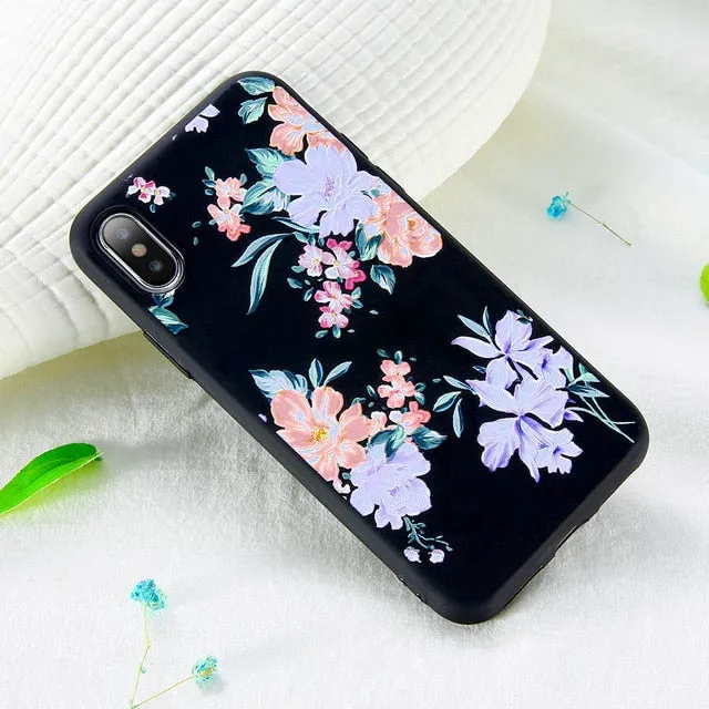 FLOVEME Case For iPhone 5S 5 SE 6 6s 3D Relief Flower Soft Silicone Phone Cases For iPhone X 7 8 6 Plus Floral Cover Accessories