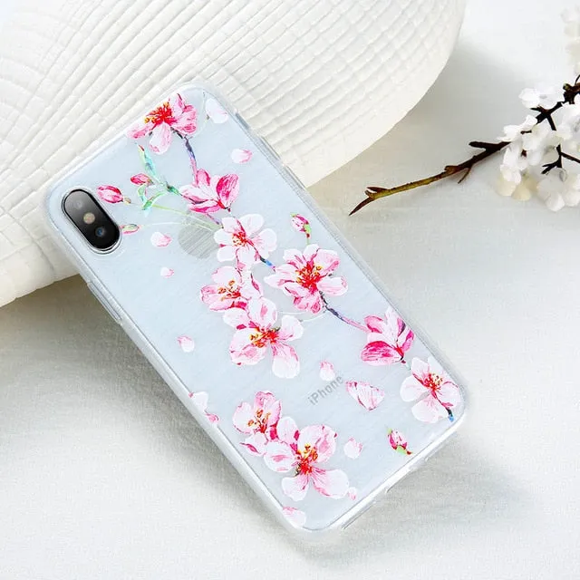 FLOVEME Case For iPhone 5S 5 SE 6 6s 3D Relief Flower Soft Silicone Phone Cases For iPhone X 7 8 6 Plus Floral Cover Accessories