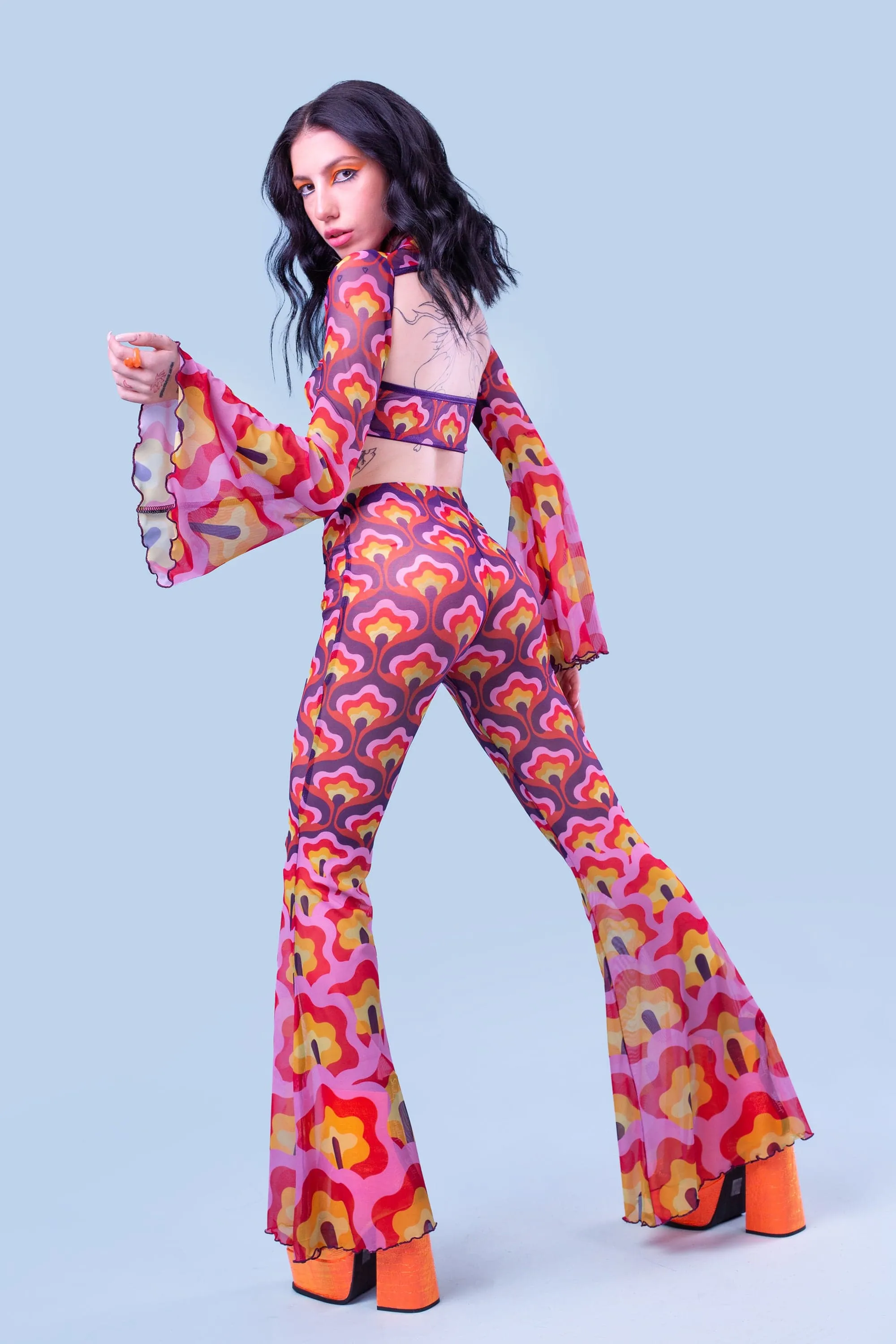 Flower Power Violet Bell Bottom Pants