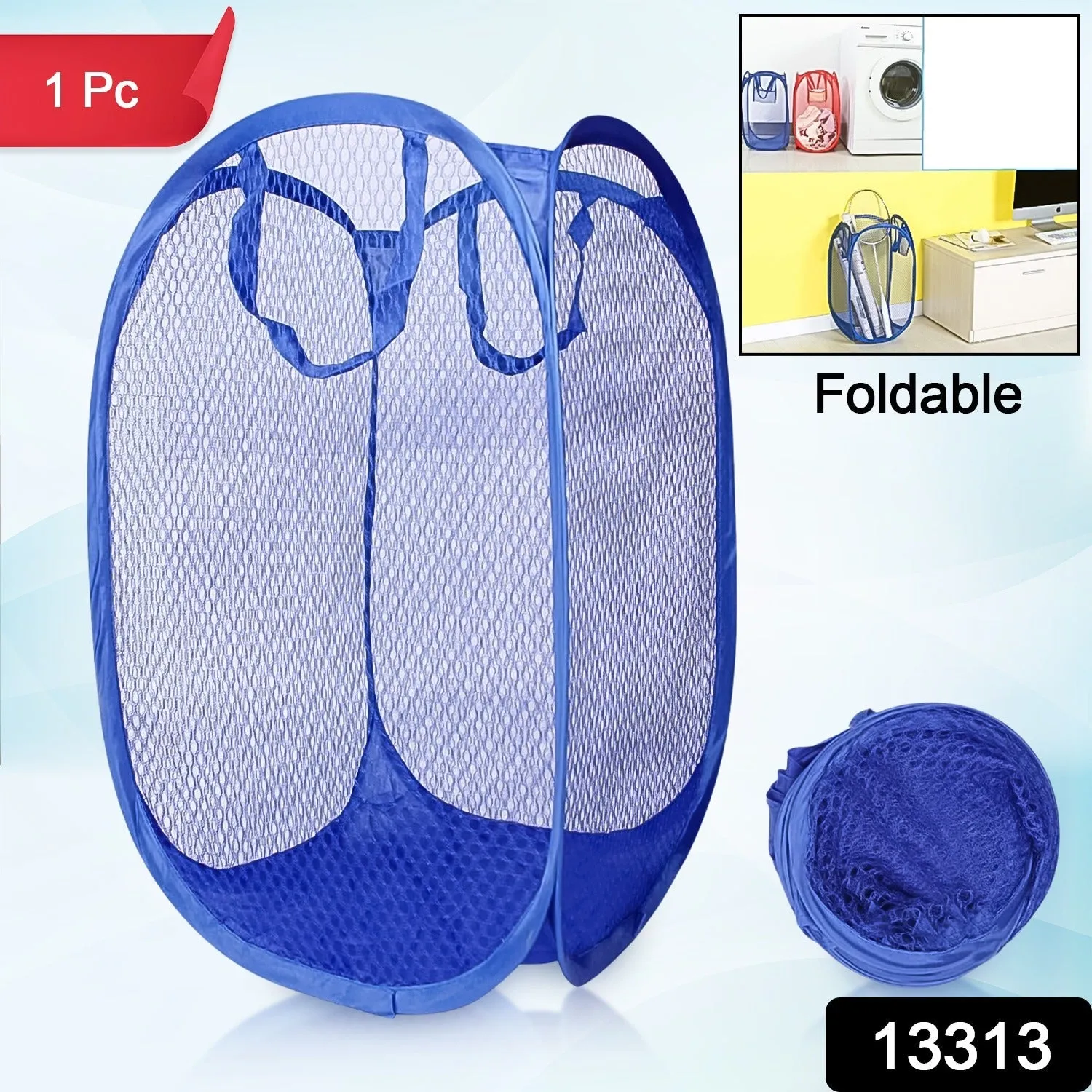 Foldable Collapsible Mesh Laundry Bag Pack Of 1 (Mix Color)