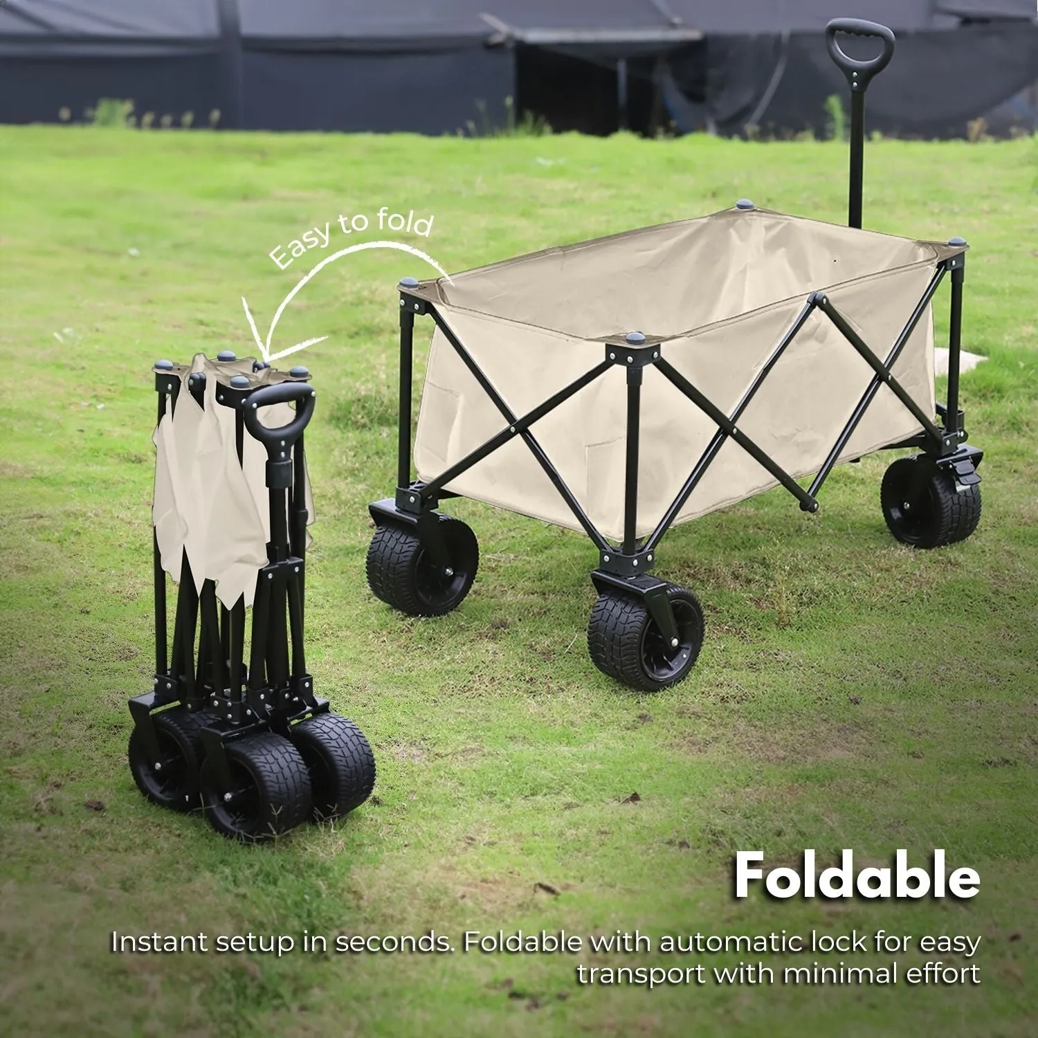 Foldable Wagon Trolley Cart, Wide Wheels, Brakes - KILIROO