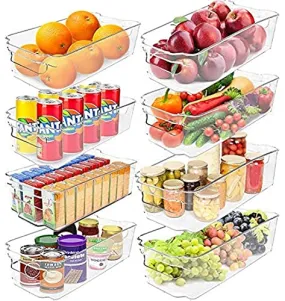 Fridge Bins, Set Of 8  Stackable Clear Refrigerator Organizer Bins W/ Durable