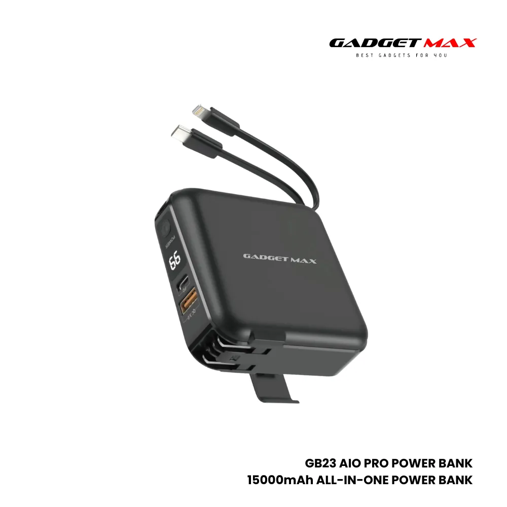 GADGET MAX GB23 AIO Pro Series 15000mAh All-in-One PD QC Fast Charging Power Bank(PD 20W QC 22.5W) - Black