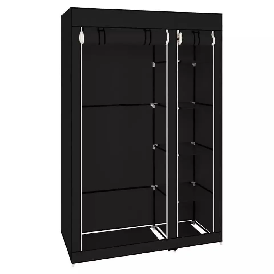 Generic Fabric Canvas Wardrobe Organizer Clothes Rail Shelves Storage Closet Double Tall (Black), 59-60-61-62A