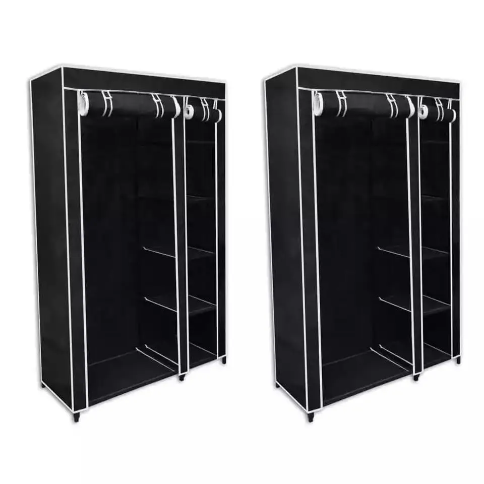 Generic Fabric Canvas Wardrobe Organizer Clothes Rail Shelves Storage Closet Double Tall (Black), 59-60-61-62A