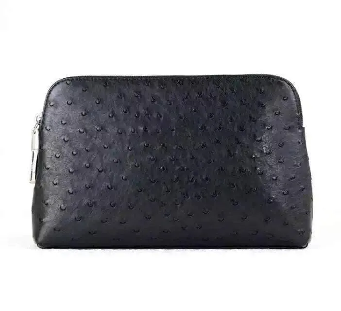 Genuine Ostrich Leather Shell Clutch Bag/Travel Case With Lock  Black For Men