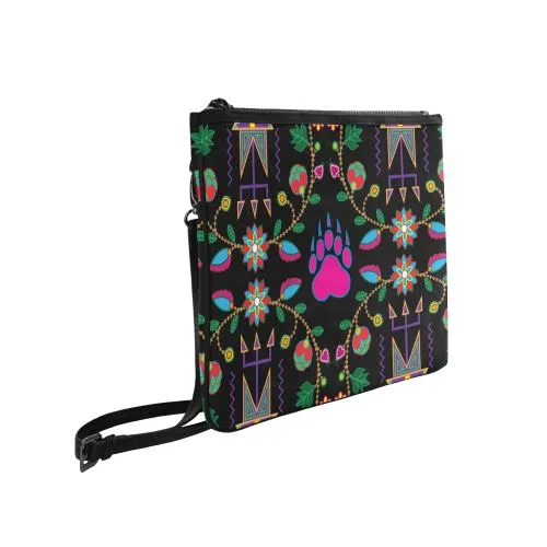 Geometric Floral Fall-Black Slim Clutch Bag