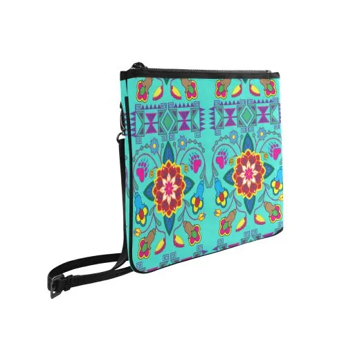 Geometric Floral Winter-Sky Slim Clutch Bag