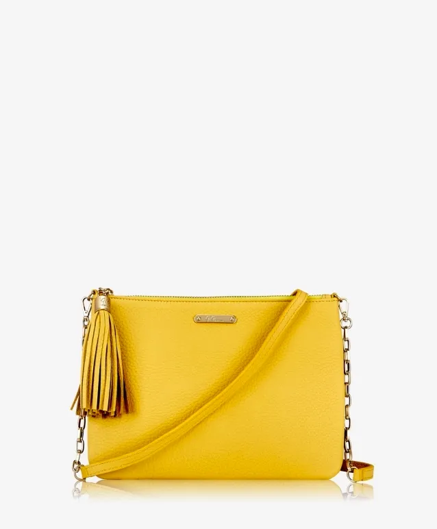 GiGi New York - Chelsea Chain Crossbody Yellow Buttercup Graied Pebble Leather