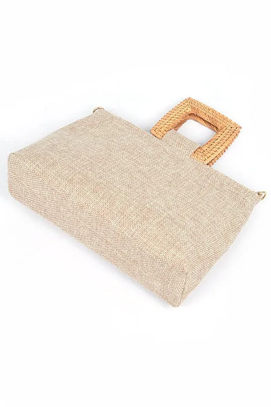 Girly Girl- Linen Handbag with Bamboo Top Handle