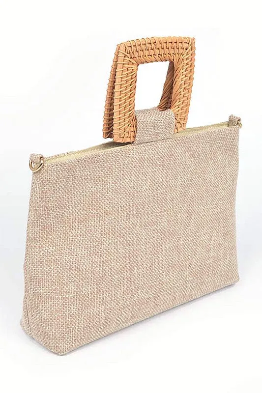 Girly Girl- Linen Handbag with Bamboo Top Handle