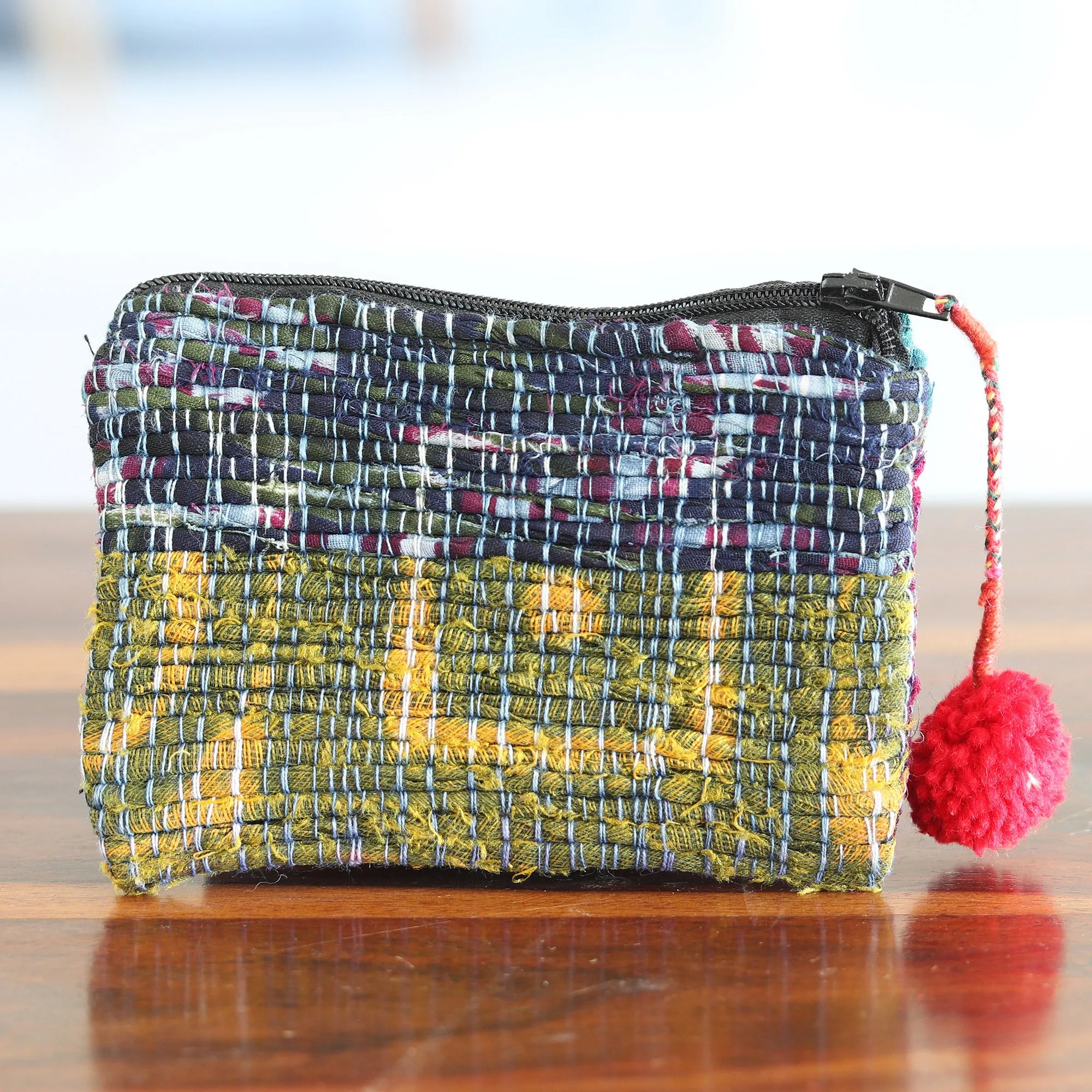 Handcrafted Change Purse Made from Recycled Saris - Red Festivity