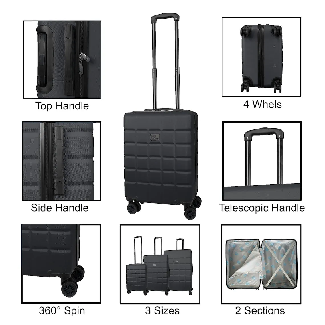 Hard Shell Suitcase with 4 Spinner Wheels Travel Luggage - Black