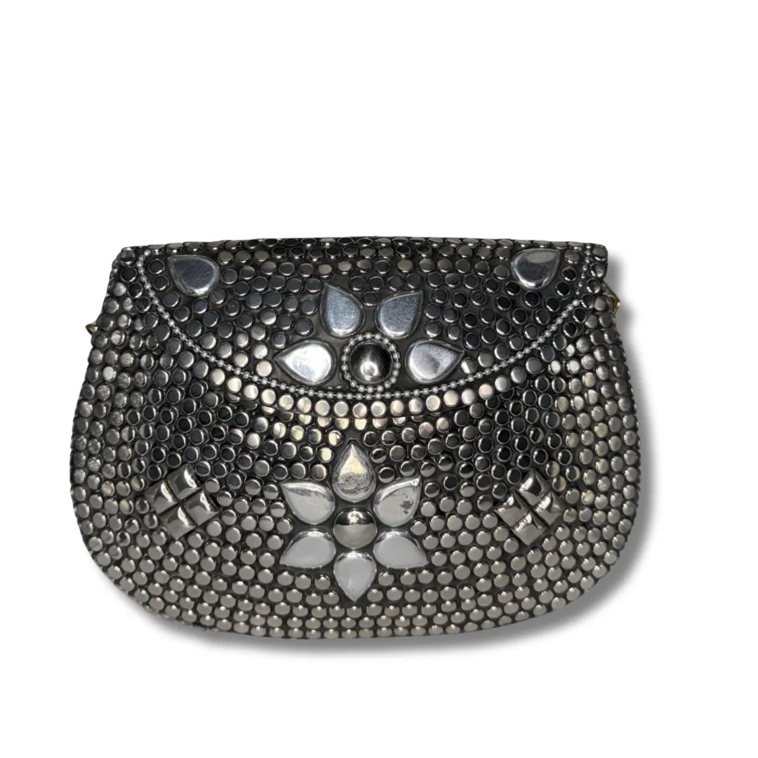 Hardshell Clutch Bag - Silver & Silver