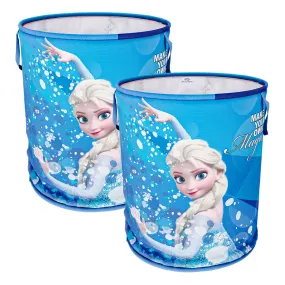 Heart Home Disney Frozen Print Round Laundry Basket|Polyester Clothes Hamper|Waterproof & Foldable Round Laundry Bag with Handle,45 Ltr.Pack of 2 (Blue)