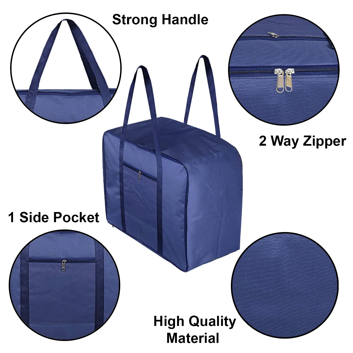 Heart Home Large Lightweight Foldable Multipurpose Storage bag, Cloth Organiser, Travel Bag With Zippered Closure And Handle- Pack of 2 (Royal Blue)-HS43HEARTH26686