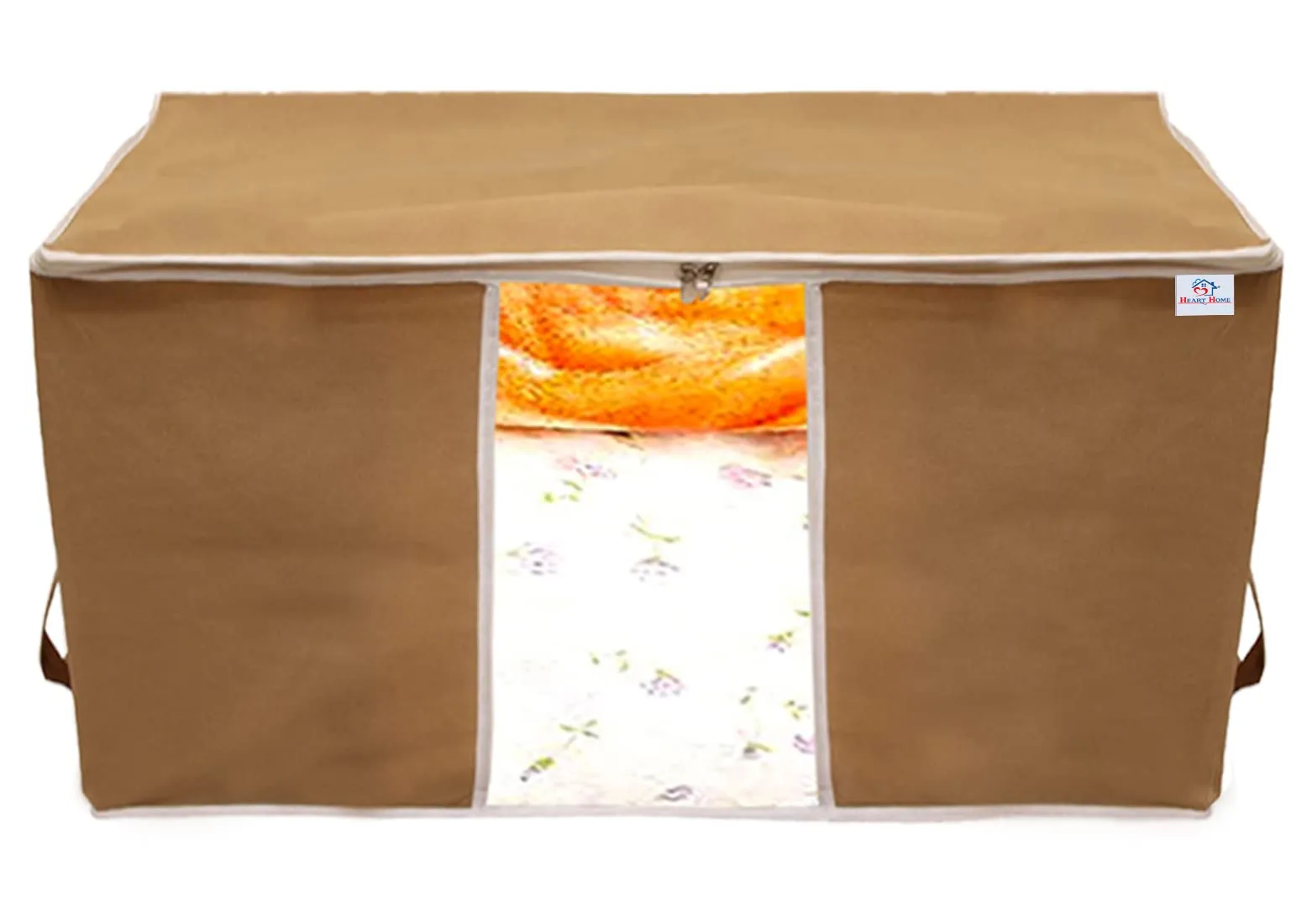 Heart Home Non Woven Underbed Storage Bag With Transparent Window- Pack of 4 (Brown)-HS43HEARTH26716