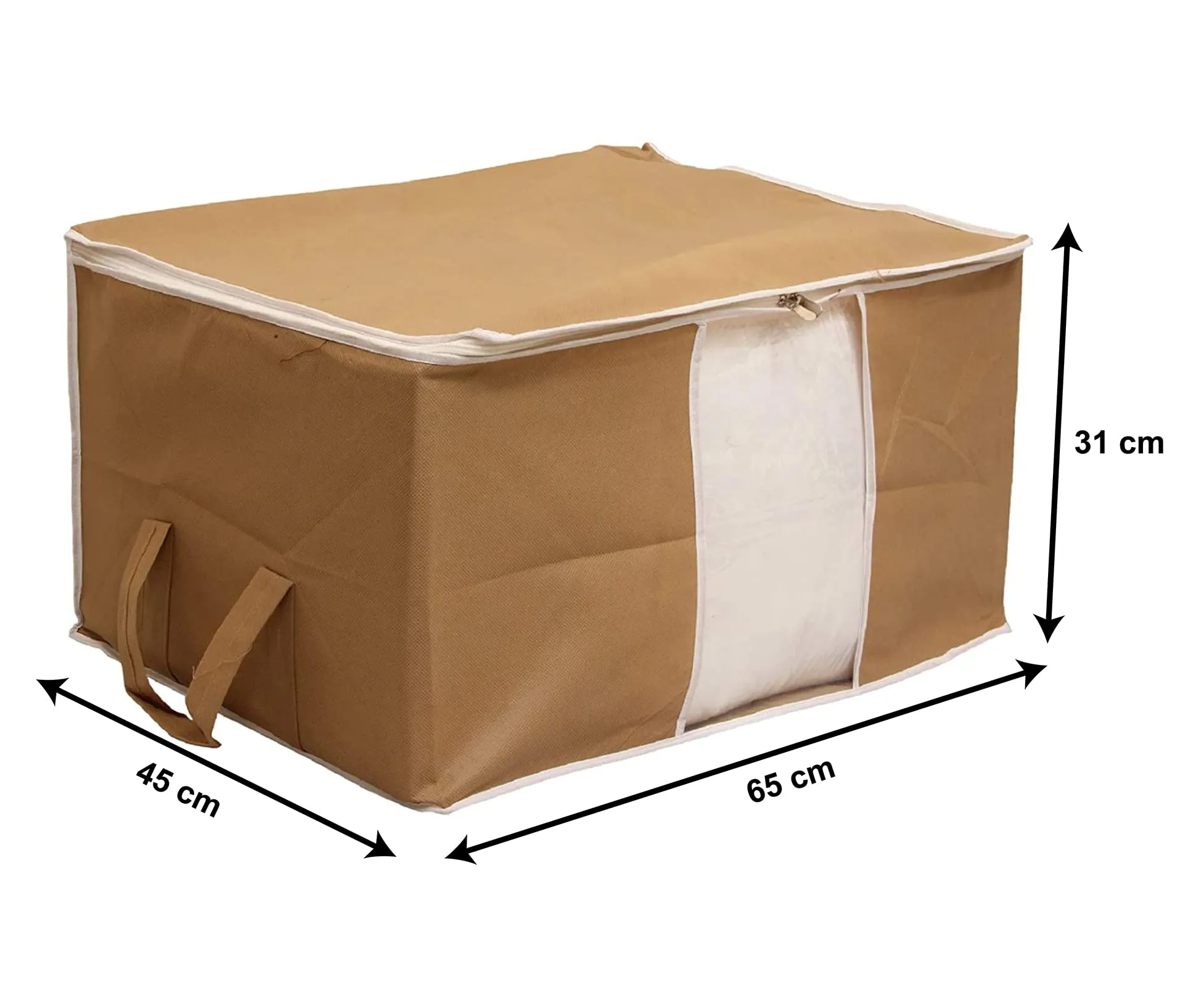 Heart Home Non Woven Underbed Storage Bag With Transparent Window- Pack of 4 (Brown)-HS43HEARTH26716