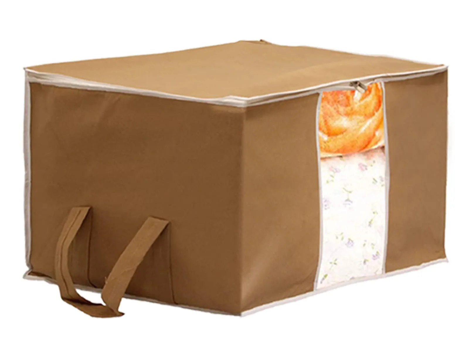 Heart Home Non Woven Underbed Storage Bag With Transparent Window- Pack of 4 (Brown)-HS43HEARTH26716