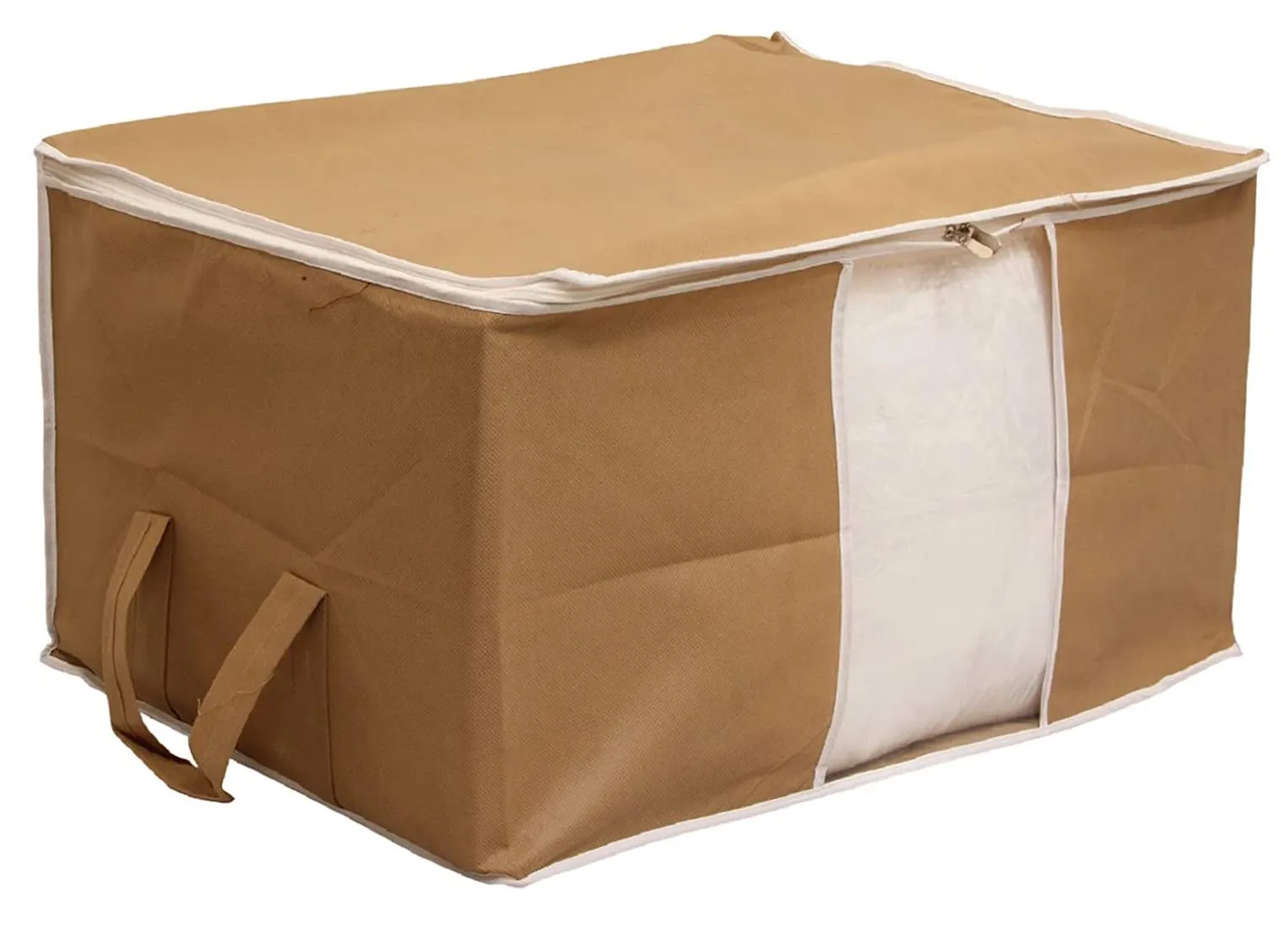 Heart Home Non Woven Underbed Storage Bag With Transparent Window- Pack of 4 (Brown)-HS43HEARTH26716