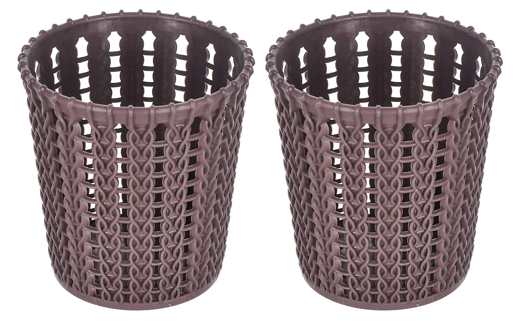 Heart Home Round Shape M 10 Multipurpose Plastic Holder/Organizer for Kitchen, Bathroom, Office, Living Room - Pack of 2 (Brown)-46KHH0184