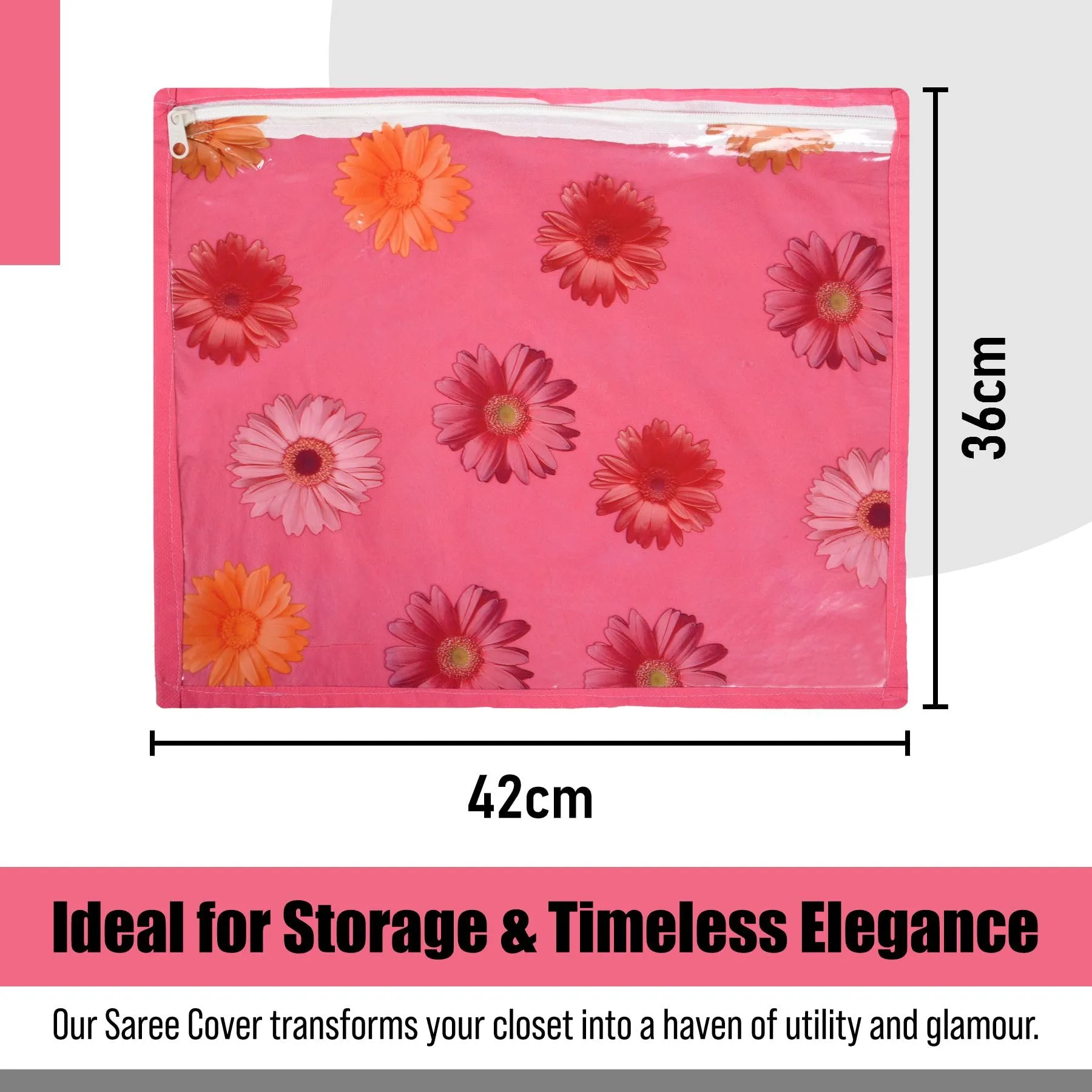 Heart Home Saree Cover | Clothes Storage Bag | Single Packing Saree with Zip Closure | Wardrobe Organizer | Cloth Stoarge Organizer | Flower Design | Pack of 12 | Assorted